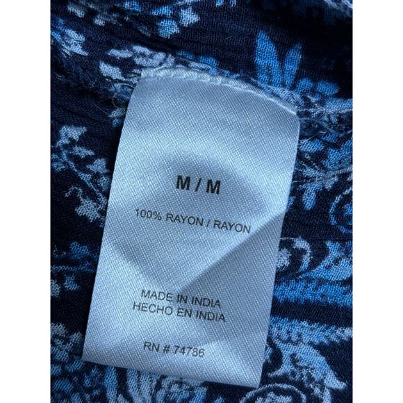 Bila Peasant Blouse Womens Size M Blue Pleated 3/4 Bell Sleeve Bohemian - Picture 5 of 7